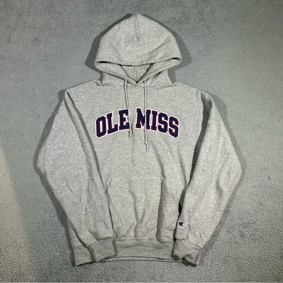 Champion Tops - Vintage Y2k Grey Champion Ole Miss Pullover Hoodie Women’s Medium #1246